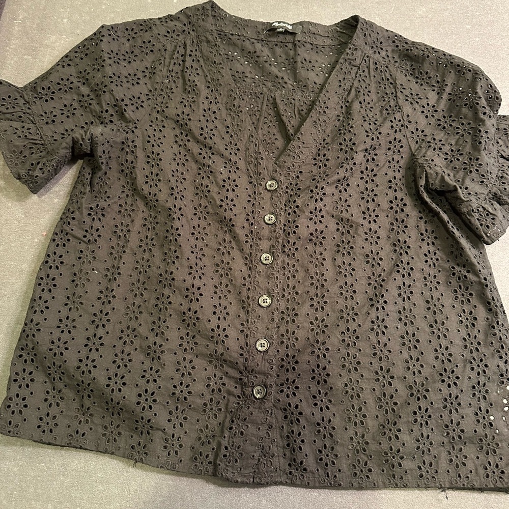 Madewell Black Eyelet Button-Up Blouse